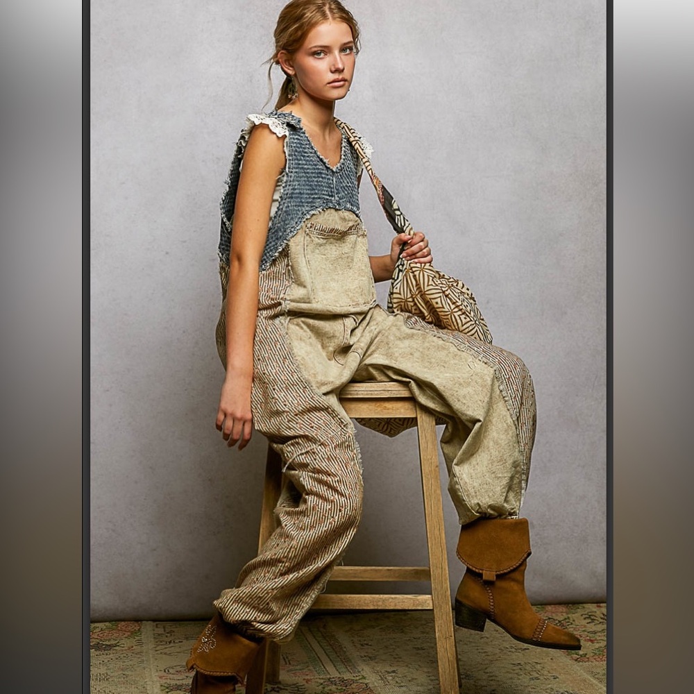 286 2 left ❤️ POL denim jogger overalls with pockets - Picture 4 of 5